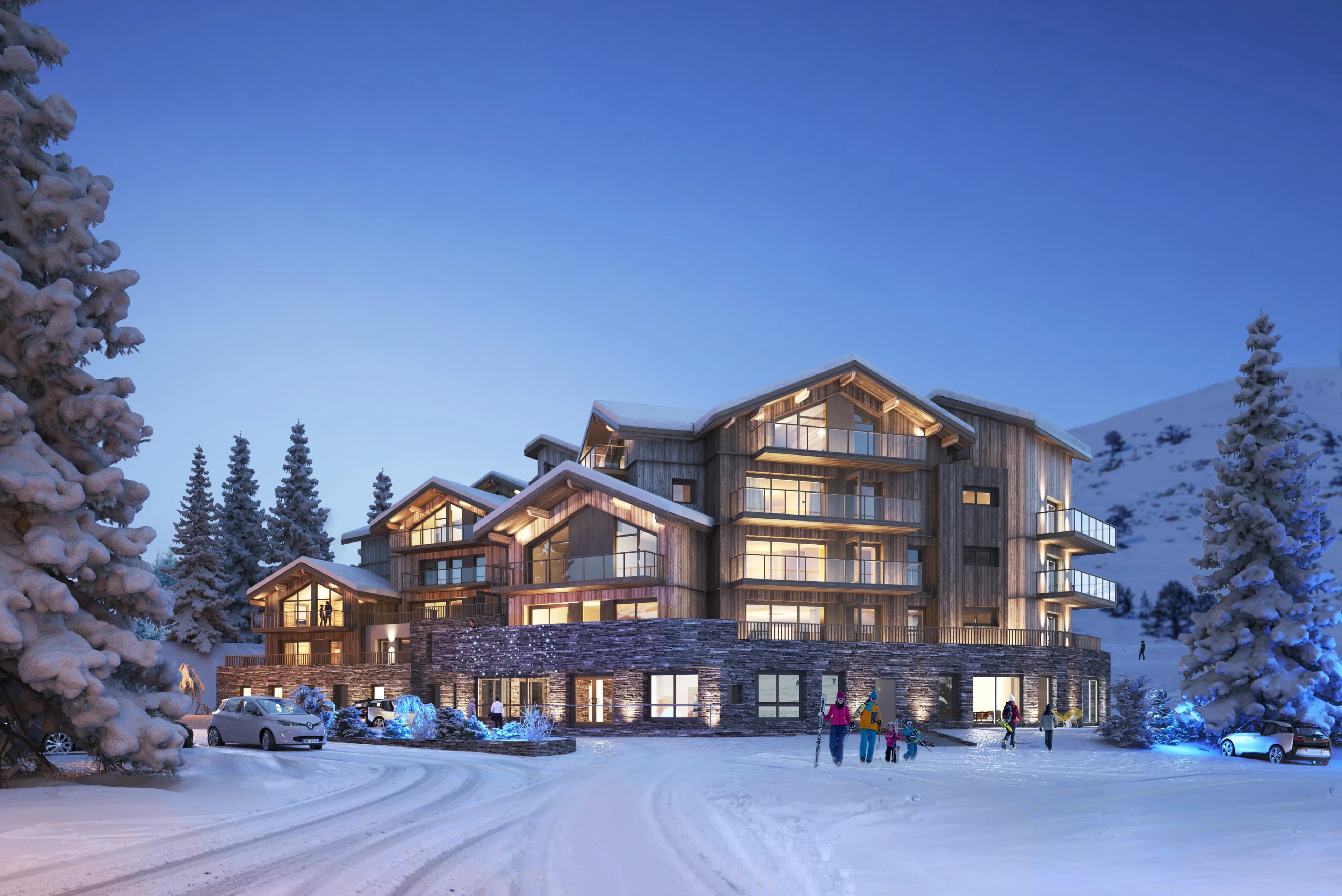 Résidence Souleil Or – entrée de nuit aux Deux Alpes